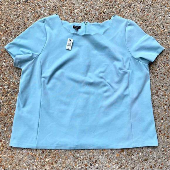 NWT Talbots Scallop Neck Robin Egg Color Short Sleeve Blouse Size 3X P - Picture 1 of 6